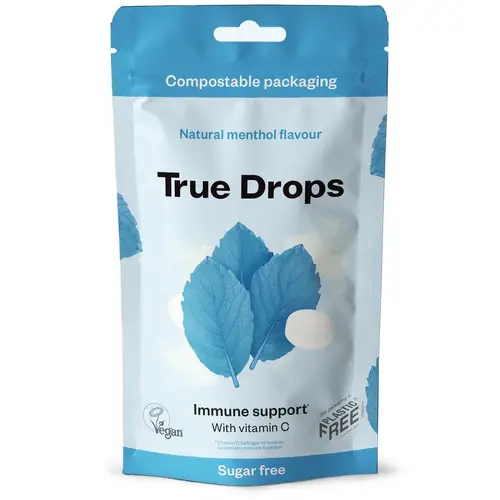 True Drops Immune Support - леденцы со вкусом огурца, ментол + витамин С, 70 г - без сахара