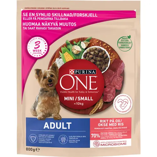 Корм для собак Purina One 800 г для взрослых собак мини/маленьких пород, говядина