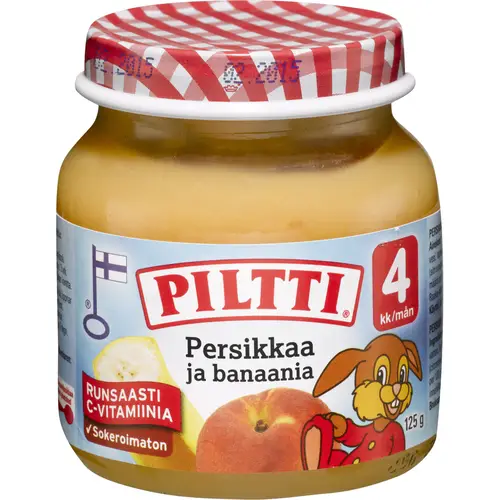 Фруктовое пюре Piltti 125 г Персик и банан 4 месяца