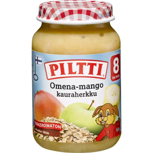 Фруктовое пюре Piltti 190 г Яблочно-мангово-овсяное лакомство 8 месяцев