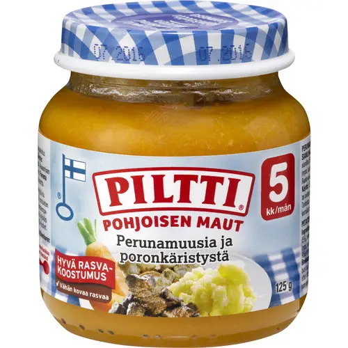 Детское меню Piltti 125 г Pohjoisen Maut Картофельное пюре и вяленое мясо оленя 5 месяцев