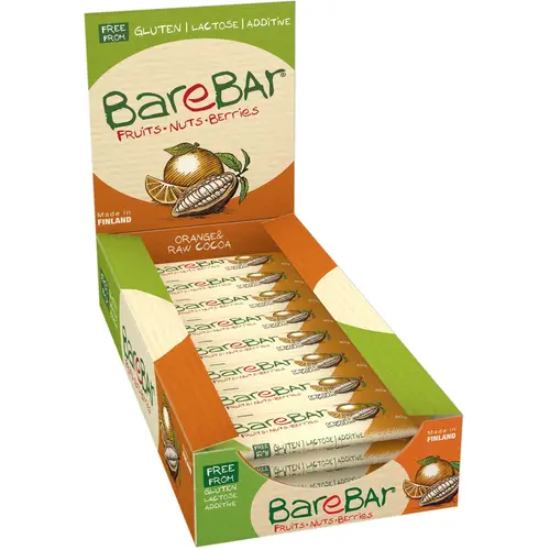 Оптовая упаковка батончиков какао Leader BareBar Orange-Raw 24 x 40 г