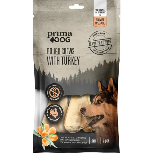 Жевательная косточка PrimaDog 140 г 2 шт. Rough Chews со вкусом индейки и облепихи L
