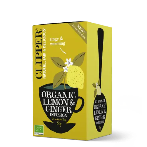 Clipper Organic Lemon & Ginger — травяной настой со вкусом лимона и имбиря, 20 пакетиков