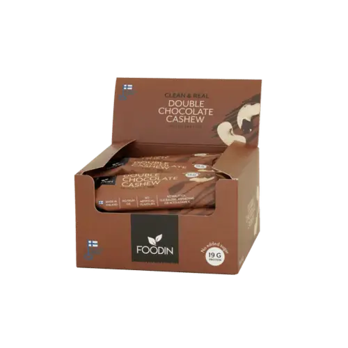 Протеиновый батончик Foodin Clean & Real Double Chocolate Cashew, оптовая упаковка 12 x 55 г