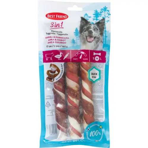 Спиральный рулет Best Friend 3 шт. 160 г 3 в 1 утка и морковь
