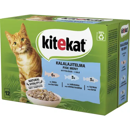 Корм для кошек Kitekat 12 x 85 г, лакомства для рыбаков