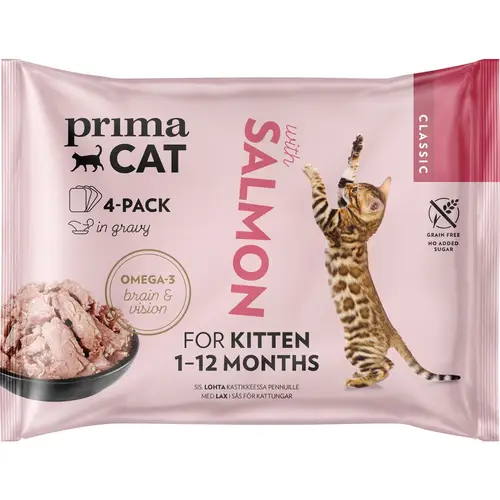 Корм для кошек PrimaCat 4 x 85 г Классический лосось в соусе для щенков