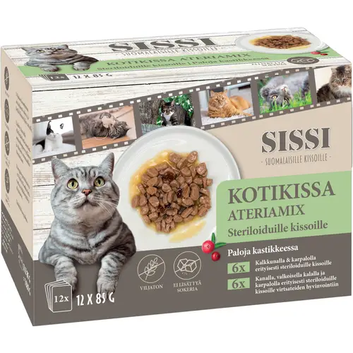 Корм для кошек Sissi 12 x 85 г, смесь для домашних кошек, предназначенная для стерилизованных кошек