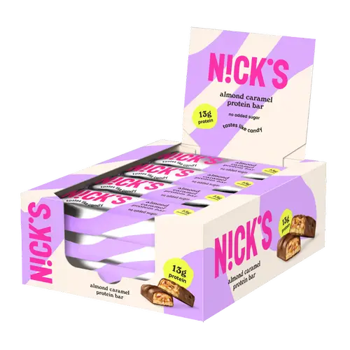 Протеиновый батончик Nick's со вкусом миндаля и карамели — протеиновый батончик 12 x 50 г, оптовая упаковка