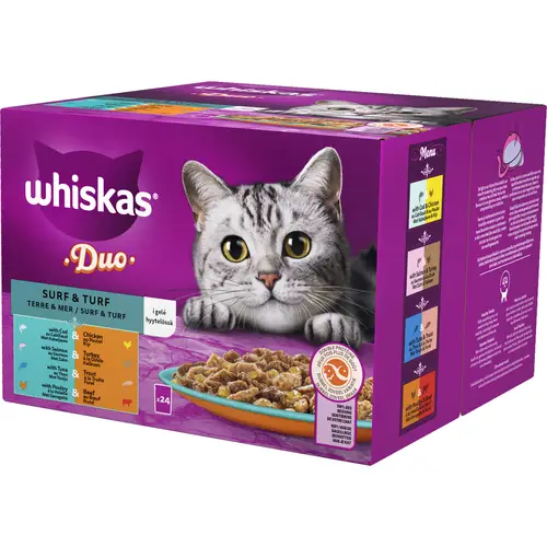 Корм для кошек Whiskas 24 x 85 г 1+ Duo Surf & Turf в желе