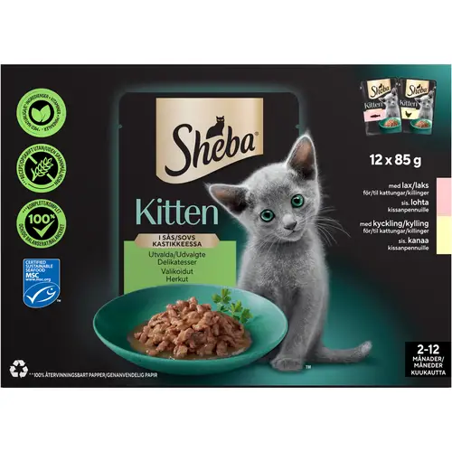 Корм для кошек Sheba 12 x 85 г. Курица и лосось для котят в соусе
