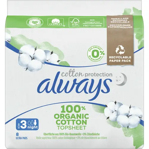 Гигиенические прокладки Always 8 шт. Cotton Protection Night S3 с крылышками