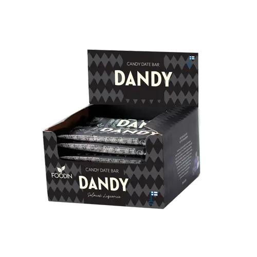 Бар конфет Foodin Dandy Candy Date Bar Salmiak Liquorice - Батончик конфет с финиками Salmiakki Licorice 18 x 35 г Оптовая упаковка - Дата 03/2026