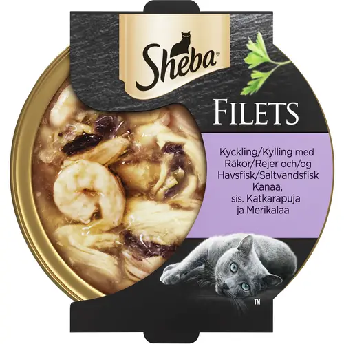 Корм для кошек Sheba 60 г куриное филе, креветки и морская рыба
