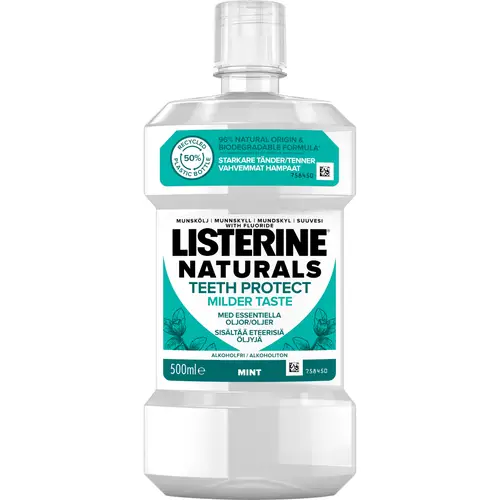Ополаскиватель для полости рта Listerine Naturals 500 мл. Защита зубов. Мягкий вкус.