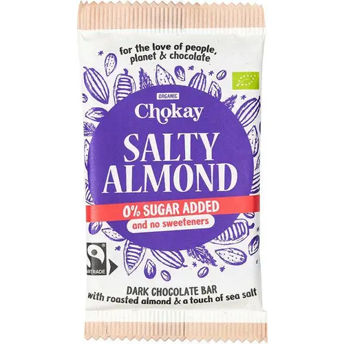 Шоколадный батончик Chokay Salty Almond - Темный шоколад с соленым миндалем без сахара 70 г