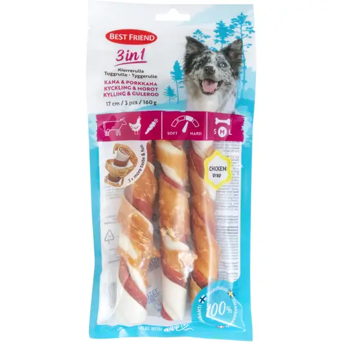 Спиральный рулет Best Friend 3 шт. 160 г 3 в 1 курица и морковь