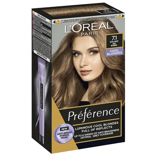 Стойкая краска Loreal Preference 7.1 Исландия Средне-светлый пепельный