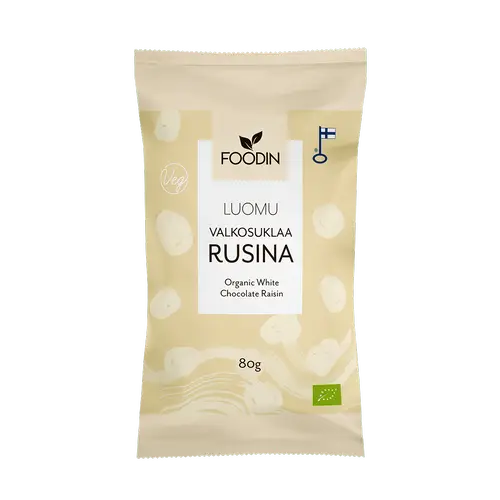 Органический белый шоколад с изюмом Foodin 80 г