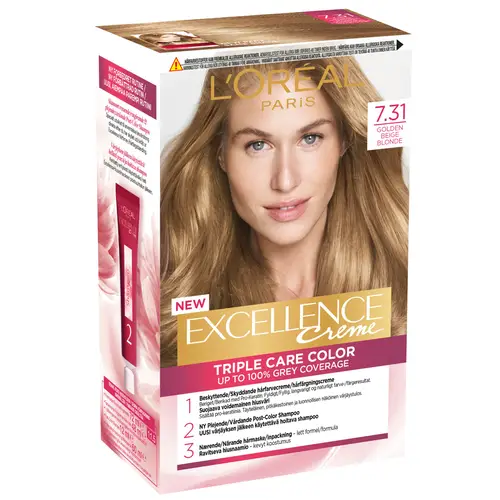 Стойкая краска для волос Loreal Excellence 7.31 Золотисто-бежевый блонд