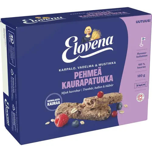 Мягкий овсяный батончик Еловена 6 х 30 г Клюква-малина-черника