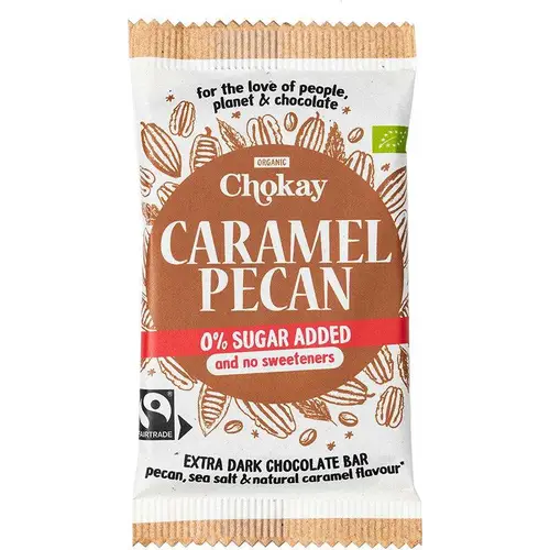 Шоколадный батончик Chokay с карамелью и пеканом - темный шоколад с карамелью и пеканом без сахара 70 г